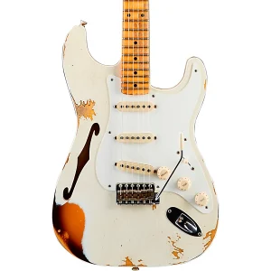 Custom Cheap Custom Shop 1956 Heavy Relic Thinline ST Electric Guitar Aged Olympic White Over Choc 2-Tone Sunburst