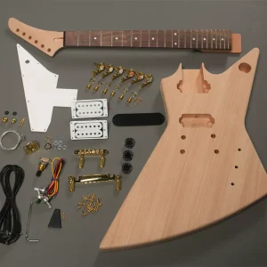 Custom Cheap DIY Explorer Electric Guitar Full Kits HH Pickup Gold Kit 6 String Mahogany Body