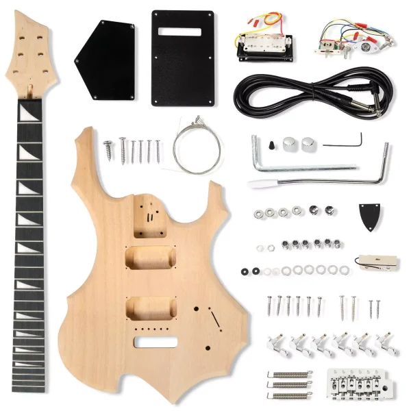 DIY 6 String Electric Guitar Kits Flame Shaped with Mahogany Body, Maple Neck