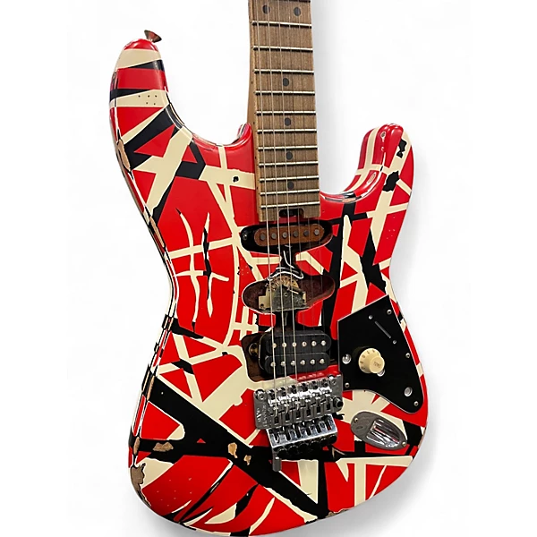 2021 EVH Striped Series Frankie Red with Black and White Stripes Relic Solid Body Electric Guitar - Image 3