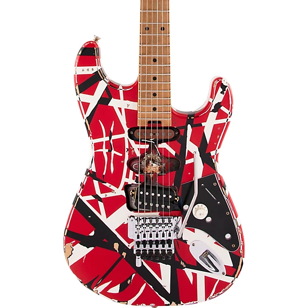 EVH Striped Series Frankie Electric Guitar Red with Black and White Stripes Relic - Image 2