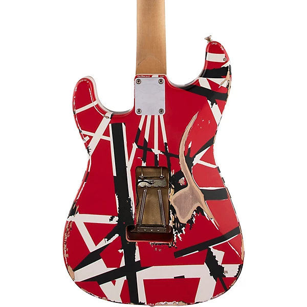 EVH Striped Series Frankie Electric Guitar Red with Black and White Stripes Relic - Image 3