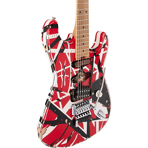 EVH Striped Series Frankie Electric Guitar Red with Black and White Stripes Relic - Image 5