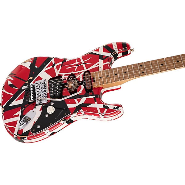 EVH Striped Series Frankie Electric Guitar Red with Black and White Stripes Relic - Image 6