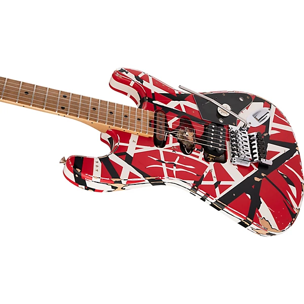 EVH Striped Series Frankie Electric Guitar Red with Black and White Stripes Relic - Image 7