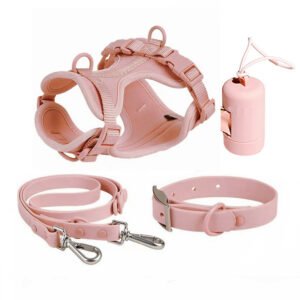 Otenee PVC Four-Piece Dog Chest Harness Set Anti-Bite Waterproof Large, Medium, and Small Dogs Pet Chest Harness PVC Dog Leash Dog Collar