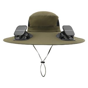Otenee New Iron Wire Large Brim 12cm Men's Solar Charging Double Fan Cap Summer Mountaineering Fishing Sunshade Sunscreen Hat