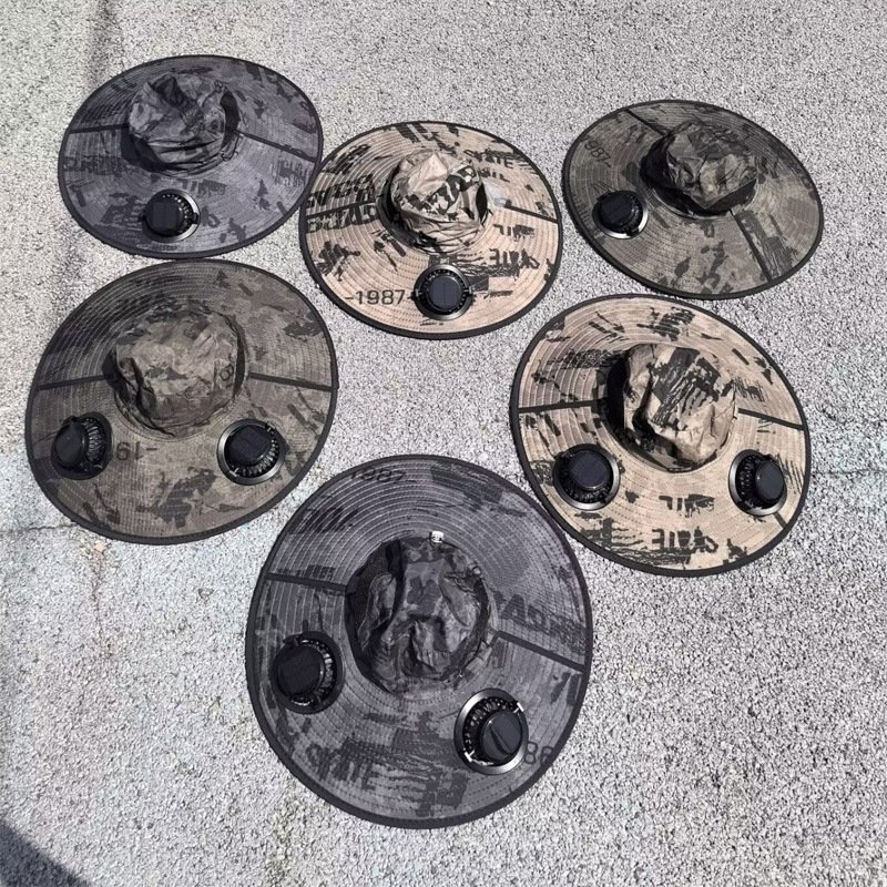 Otenee Solar Fan Cap for Men's Summer Outdoor Mountaineering, Fishing, Charging, Digital Display, Sunshade, and Large Brim Sunscreen Fishing Hat