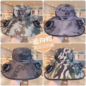 Otenee Fisherman Camouflage Solar Double Fan Cap Solar + USB Doubles Battery Life Essential Sunshade for Outing and Fishing