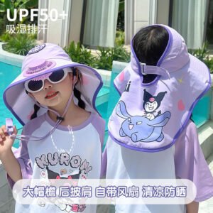Otenee Shawl children's fan hat, fisherman's cap, sun protection wide brimmed hat, Sanrio hollow top hat for girls, UV protection for girls