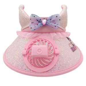 Otenee Children's Sunscreen Hats for Girls, Princess Shining Crown with Fan, Open-Top Hat for Summer Outdoor Use with Large Brim and Sunshade