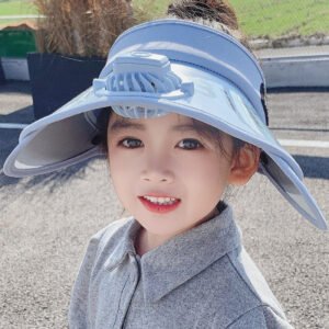 Otenee Children's Hats Summer Sunscreen Hats for Boys and Girls with Large Brim, Open Top, Sunshade, Fan-equipped, Parent-Child Style, Trendy