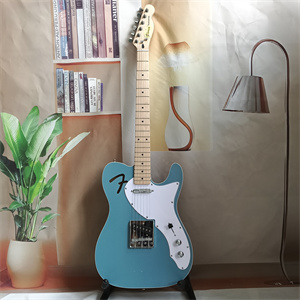 Lake Blue Telecaster Style Electric Guitar, Single-Coil Pickup, Maple Neck, Custom F Logo Graphic, Chrome Hardware