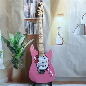 Pink Hello Kitty Themed ST Electric Guitar, Maple Neck, SSS Pickups, Chrome Hardware & Custom Graphic Pickguard