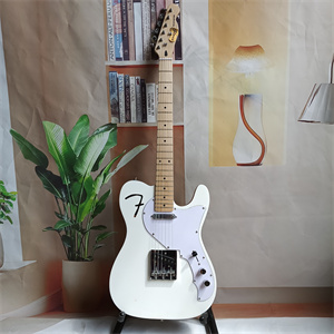 White Telecaster Style Electric Guitar, Single-Coil Pickup, Maple Neck, Custom F Logo Graphic, Chrome Hardware