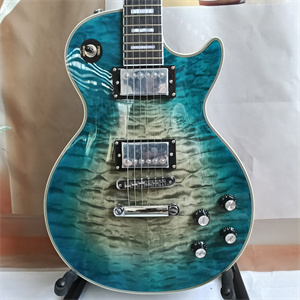 Ocean Blue Burst Quilted Maple Top Les Paul Electric Guitar, Dual Humbucker Pickups, Gold Hardware & Block Inlays - Image 3