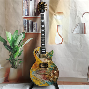 Custom Abstract Multicolor Swirl Graphic Les Paul Electric Guitar, Rosewood Fingerboard with Block Inlays, Gold Hardware