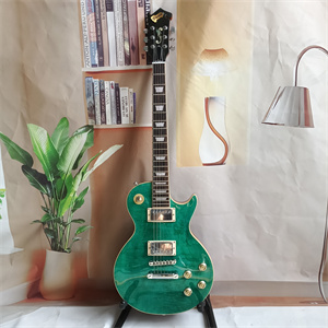 Transparent Green Quilted Maple Top Les Paul Electric Guitar, Rosewood Fingerboard with Trapezoid Inlays, Gold Hardware