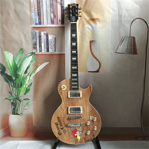 Natural Wood Burl Top Les Paul Style Electric Guitar, Orange County Custom Graphic Chrome Hardware