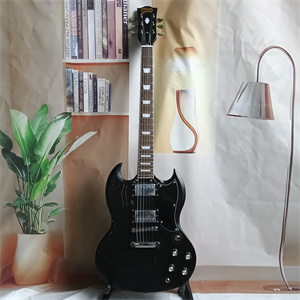 Gloss Black SG Style Electric Guitar, Dual Humbucker Pickups, Chrome Hardware & Black Pickguard