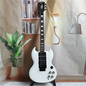 Gloss White SG Custom Electric Guitar, Triple Black Humbuckers, Chrome Hardware & Block Inlays