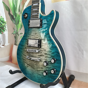 Ocean Blue Burst Quilted Maple Top Les Paul Electric Guitar, Dual Humbucker Pickups, Gold Hardware & Block Inlays - Image 4