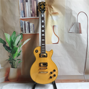 TV Yellow Les Paul Custom Electric Guitar, Ebony Fretboard with Block Inlays, Gold Hardware & Multi-Ply Black Binding