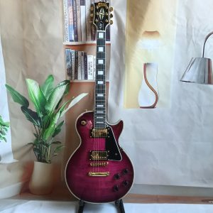 Purple Flame Maple Les Paul Custom Style Electric Guitar, Gold Hardware, 2 Humbuckers, Ebony Fingerboard