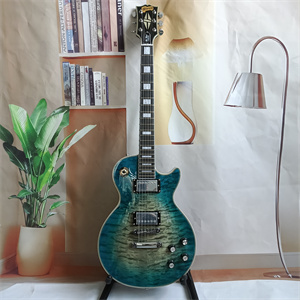Ocean Blue Burst Quilted Maple Top Les Paul Electric Guitar, Dual Humbucker Pickups, Gold Hardware & Block Inlays - Image 2