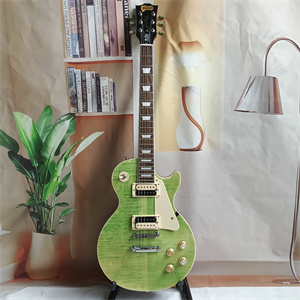Transparent Green Flame Maple Top Les Paul Electric Guitar, Dual Humbucker Pickups, Cream Pickguard, Gold Hardware & Trapezoid Inlays - Image 2
