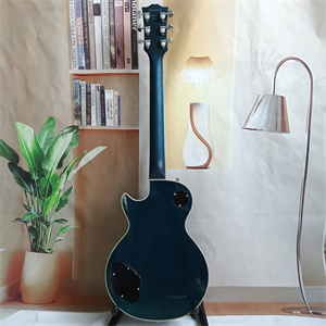 Ocean Blue Burst Quilted Maple Top Les Paul Electric Guitar, Dual Humbucker Pickups, Gold Hardware & Block Inlays - Image 5