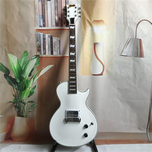 Gloss White Single Humbucker Les Paul Style Electric Guitar, Rosewood Fingerboard with Split Diamond Inlays, Black Hardware & White Binding