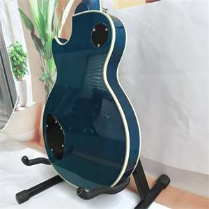 Ocean Blue Burst Quilted Maple Top Les Paul Electric Guitar, Dual Humbucker Pickups, Gold Hardware & Block Inlays - Image 7