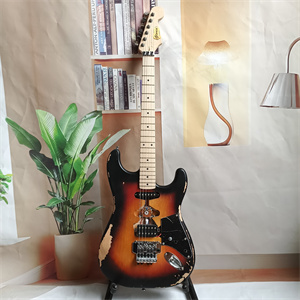 Vintage Relic Black Over Sunburst ST Electric Guitar, HSS Pickup Configuration, Floyd Rose Tremolo Bridge, Maple Neck & Black Pickguard