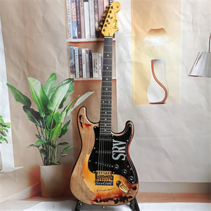 SRV Style Vintage Relic Sunburst ST Electric Guitar, SSS Pickup Configuration, Gold Hardware & Custom Graphic