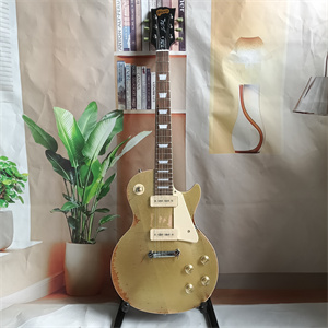 Vintage Relic Gold Top Les Paul Electric Guitar, Dual P90 Pickups, Cream Pickguard & Chrome Hardware