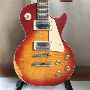 Vintage Relic Cherry Sunburst Les Paul Electric Guitar, Dual Humbucker Pickup Configuration, Flame Maple Top & Chrome Hardware - Image 3