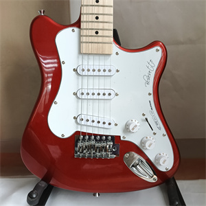 Candy Apple Red Offset ST Electric Guitar, SSS Pickup Configuration, Maple Neck, White Pickguard & Chrome Hardware - Image 4