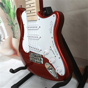 Candy Apple Red Offset ST Electric Guitar, SSS Pickup Configuration, Maple Neck, White Pickguard & Chrome Hardware - Image 5