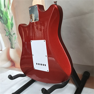 Candy Apple Red Offset ST Electric Guitar, SSS Pickup Configuration, Maple Neck, White Pickguard & Chrome Hardware - Image 8