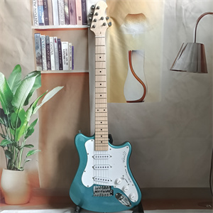 Teal Blue Offset ST Electric Guitar, SSS Pickup Configuration, Maple Neck, White Pickguard & Chrome Hardware - Image 2