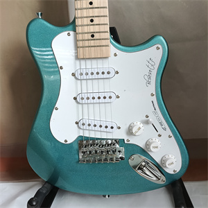 Teal Blue Offset ST Electric Guitar, SSS Pickup Configuration, Maple Neck, White Pickguard & Chrome Hardware - Image 3