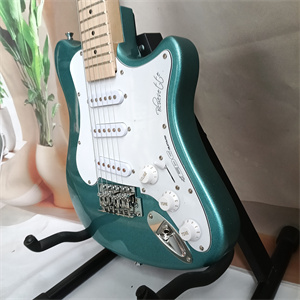 Teal Blue Offset ST Electric Guitar, SSS Pickup Configuration, Maple Neck, White Pickguard & Chrome Hardware - Image 4