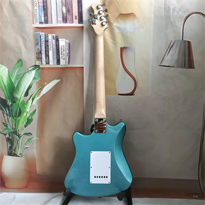 Teal Blue Offset ST Electric Guitar, SSS Pickup Configuration, Maple Neck, White Pickguard & Chrome Hardware - Image 5