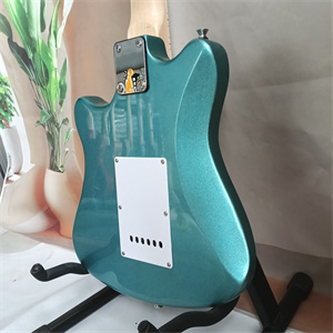 Teal Blue Offset ST Electric Guitar, SSS Pickup Configuration, Maple Neck, White Pickguard & Chrome Hardware - Image 7