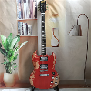 Vintage Relic Red SG Electric Guitar, Dual Humbucker Pickup Configuration, Aged Finish & Chrome Hardware