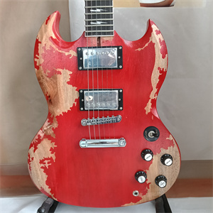 Vintage Relic Red SG Electric Guitar, Dual Humbucker Pickup Configuration, Aged Finish & Chrome Hardware - Image 3