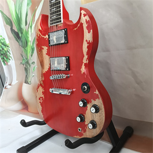 Vintage Relic Red SG Electric Guitar, Dual Humbucker Pickup Configuration, Aged Finish & Chrome Hardware - Image 4