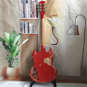 Vintage Relic Red SG Electric Guitar, Dual Humbucker Pickup Configuration, Aged Finish & Chrome Hardware - Image 5