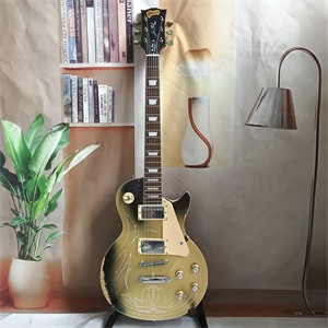 Vintage Relic Black Over Goldtop Les Paul Electric Guitar, Dual Humbucker Pickup Configuration, Aged Finish & Chrome Hardware